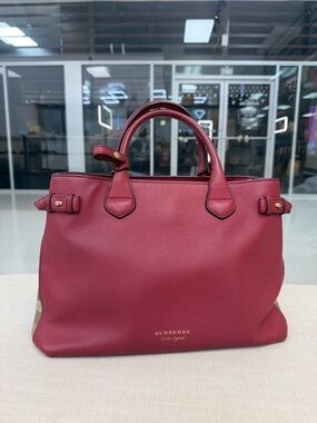 Burberry Burgundy Leather Satchel with Top Handles